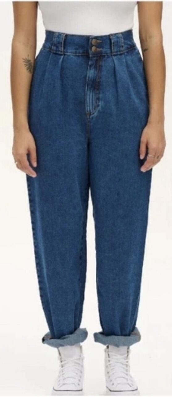 Lucy & Yak Addison Jeans 28R High Rise Tapered Pleated Relaxed Fit Organic